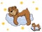 Vector cartoon color cute Teddy bear sleeping on a cloud