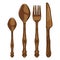 Vector Cartoon Color Set of Vintage Bronze Cutlery. Knife, Fork, Spoon, Tea-spoon