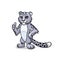 Vector cartoon comic doodle illustration, mascot, character, icon, logo of snow leopard, irbis  with thumb up