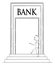 Vector Cartoon of Confident Man or Businessman Walking Through Big Door and Entering Bank Building