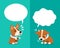 Vector cartoon corgi dog expressing different emotions with speech bubbles