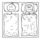 Vector Cartoon of Couple Lying in Bed, Man is Sleeping, Woman is Thinking About Problem or Suffering Insomnia