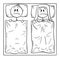 Vector Cartoon of Couple Lying in Bed, Man and Woman Can`t Sleep and Are Thinking About Sexual Problem or Suffering