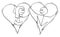 Vector Cartoon of Couple of Man and Woman in Love Trapped Together Inside of Big Hearts