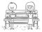 Vector Cartoon of Couple of Man and Woman Sitting on Park Bench, Using Social Media on Mobile Phones and Ignoring Each