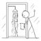 Vector Cartoon of Curious Man or Voyeur Watching Naked Woman Taking Shower in Bathroom