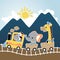 Vector cartoon  of cute animals journey with steam train