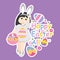 Vector cartoon of cute girl wear bunny custom and colorful egg