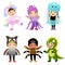 Vector cartoon of cute kids in animal costumes set. Carnival clothes for children.