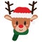 Vector cartoon cute reindeer with christmas hat isolated