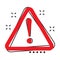 Vector cartoon danger icon in comic style. Attention caution sign illustration pictogram.