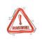 Vector cartoon danger icon in comic style. Attention caution sign illustration pictogram. Danger business splash effect concept.