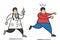 Vector cartoon doctor man with stethoscope and running, holding