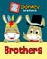 Vector cartoon of donkey brothers wearing feather headdress and magician hat