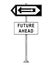 Vector Cartoon Drawing of Confusing Traffic Sign With Arrows Pointing Both Left and Right and Future Ahead Text