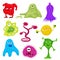 Vector cartoon evil bacteria germs. Angry cute virus set.