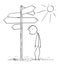 Vector Cartoon of Exhausted and Thirsty Man Walking on Desert and Found Empty Signpost