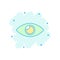 Vector cartoon eye icon in comic style. Eyeball look sign illustration pictogram. Eye business splash effect concept.