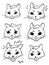 Vector cartoon faces of cat. Coloring page Emotions. Line art