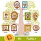 Vector cartoon family tree with images of people in frames