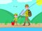 Vector cartoon father and son go on fishing trip