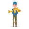 Vector cartoon fisherman holding a fish