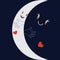 Vector cartoon flat illustration: Crescent moon embracing night sky.