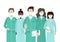 Vector cartoon flat illustration of doctors characters in medical face mask.