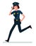 Vector cartoon flat illustration of a police woman running after the criminal. Illustration isolated on white background