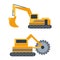 Vector cartoon flat mining drill machine, excavator