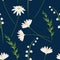 Vector cartoon flowers. Chamomiles and Lily of the valley. Seamless floral pattern. Fashion style for easter prints, batik and