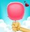 Vector cartoon fluffy funny lovely pink cotton candy with hand grab holding