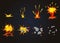 Vector cartoon front boom explosion effect with smoke. Flash explode animation for game.