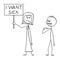 Vector Cartoon of Frustrated Woman Holding I Want Sex Sign, Man Offers Yourself as Lover