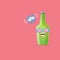 Vector cartoon funky beer bottle character with sunglasses isolated on pink background. Vector funny beer label or