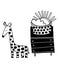 Vector cartoon giraffe and bedside table with basket with toys