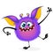 Vector cartoon Halloween monster waving. Furry purple round shaped monster
