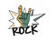 Vector cartoon hand shows a goat gesture with text Rock