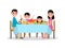 Vector cartoon happy family festive dinner table