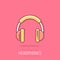 Vector cartoon headphone icon in comic style. Earphone headset sign illustration pictogram. Headphones business splash effect