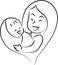 Vector cartoon heart shape mother carry baby icon sign