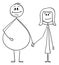 Vector Cartoon of Heterosexual Couple of Obese or Overweight Man and Slim Woman Holding Hands