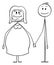 Vector Cartoon of Heterosexual Couple of Obese or Overweight Woman and Slim Man Holding Hands