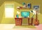 Vector cartoon home office interior, workplace