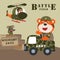 Vector cartoon illustration with animal soldier driving military vehicle. Creative vector childish background for fabric  textile