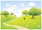 Vector cartoon illustration of a beautiful spring sunny meadow