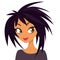 Vector cartoon illustration of a beautiful teenager portrait with fancy black and violet spike haircut and blue dress