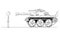 Vector Cartoon Illustration of Brave Unarmed Man Facing Alone the Army Tank