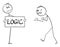 Vector Cartoon Illustration of Confident Person Facing Angry Aggressive Violent Man With Logic Sign in His Hands