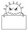 Vector Cartoon Illustration of Coronavirus COVID-19 as Dangerous Monster Holding Empty Sign